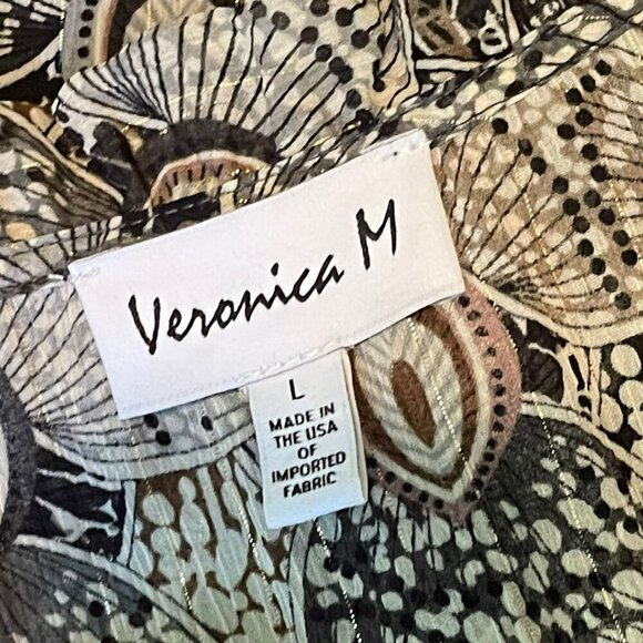 Veronica M Catia Peacock Chiffon Smocked Midi Dress in Feather Print Size L - Picture 8 of 8